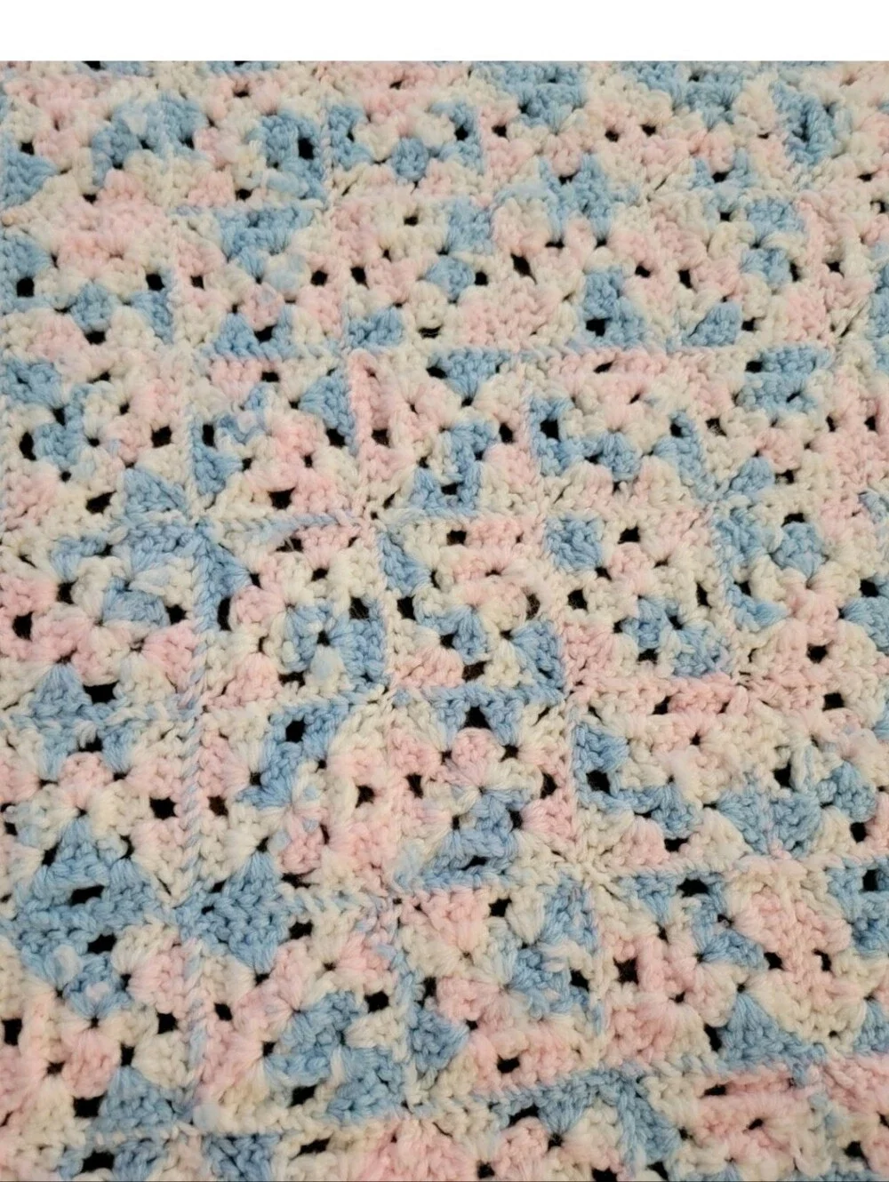 Handmade Pastel Crochet Baby Blanket - Blue White & Pink